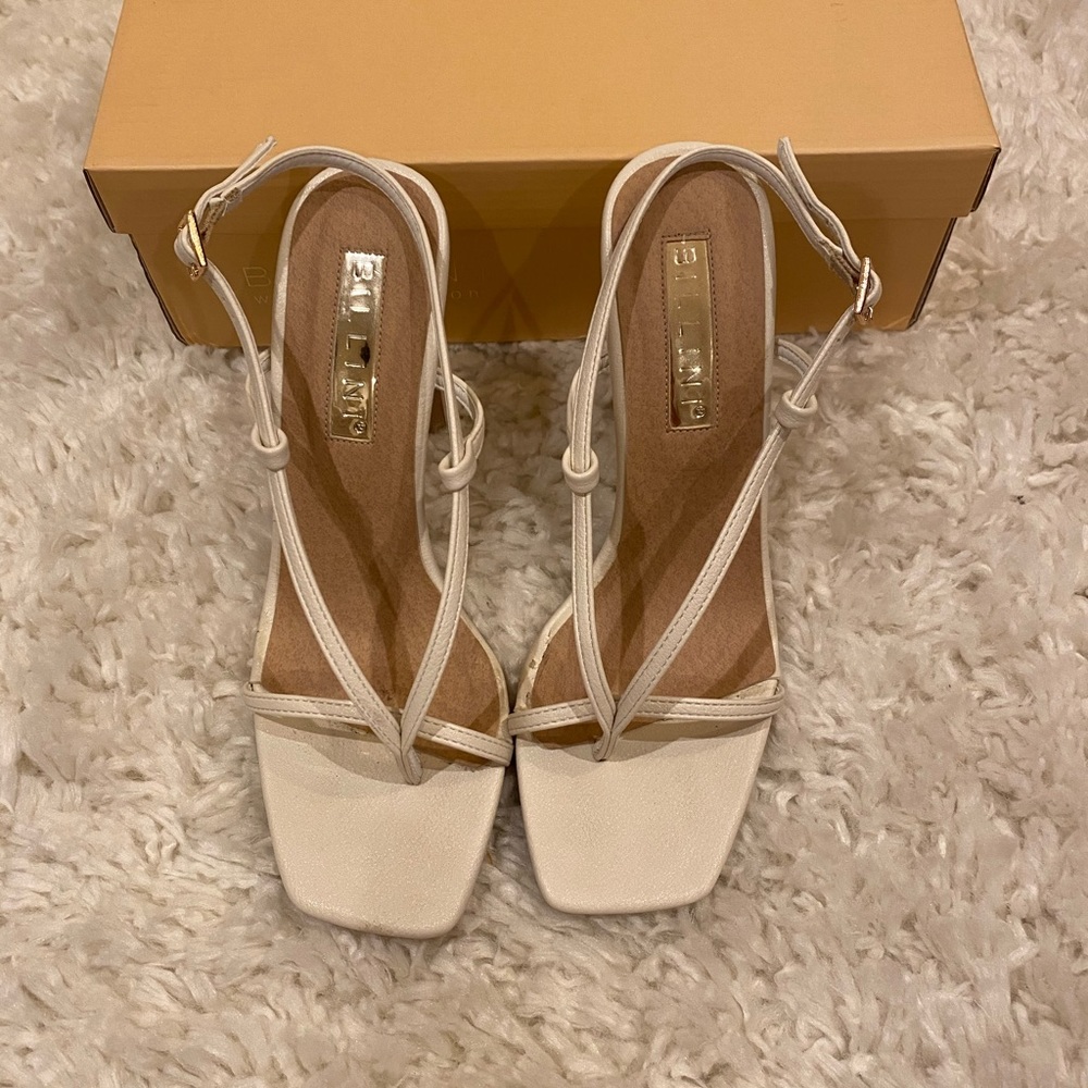 Billini Ivory Strappy Square-Toe Heels